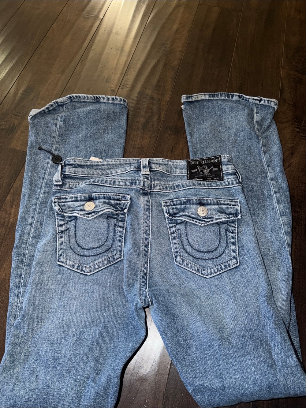 True Religion Women's Light Blue Denim Jeans - Back Pocket Detail